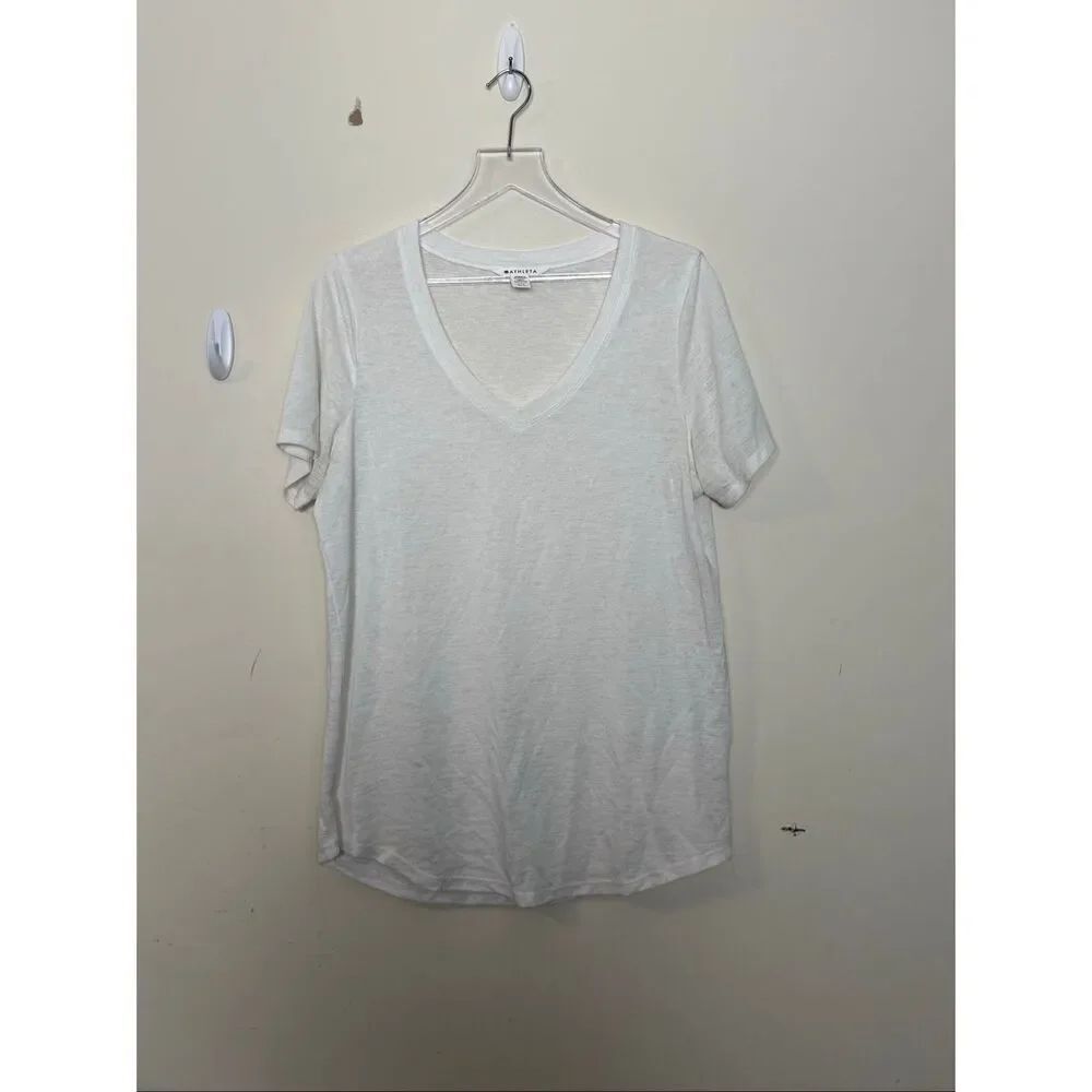 Athleta White Breezy Scoop V Neck T Shirt Size L Lightweight Casual Activewear